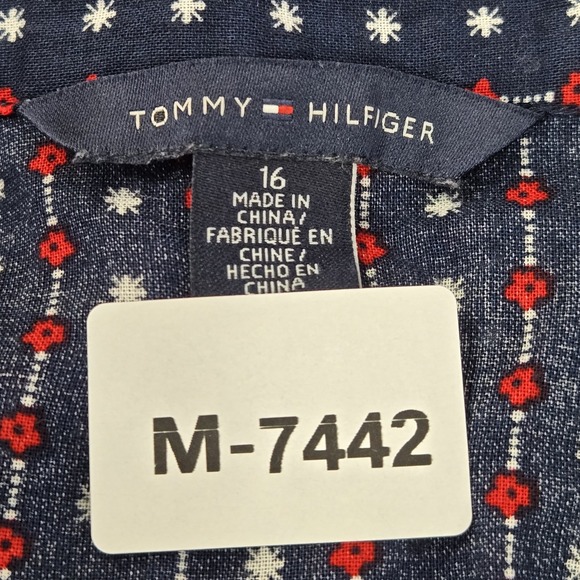 Tommy Hilfiger Women Blouse 16 Navy Blue Floral Faux‎ Wrap 3/4 Sleeve Pullover - Picture 2 of 7